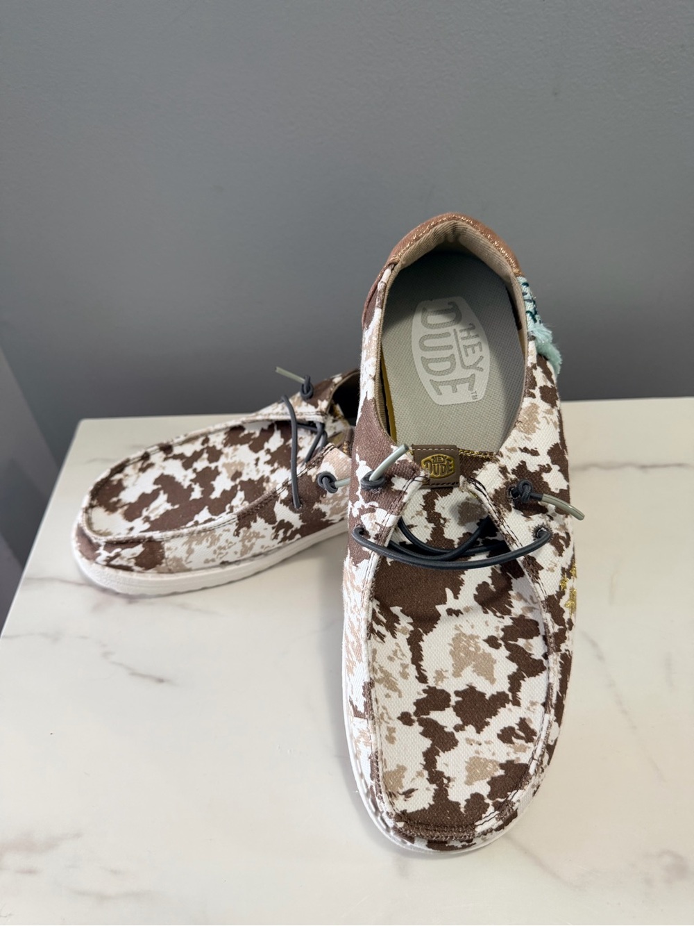 Hey Dude Brown & White cow print Canvas Shoes